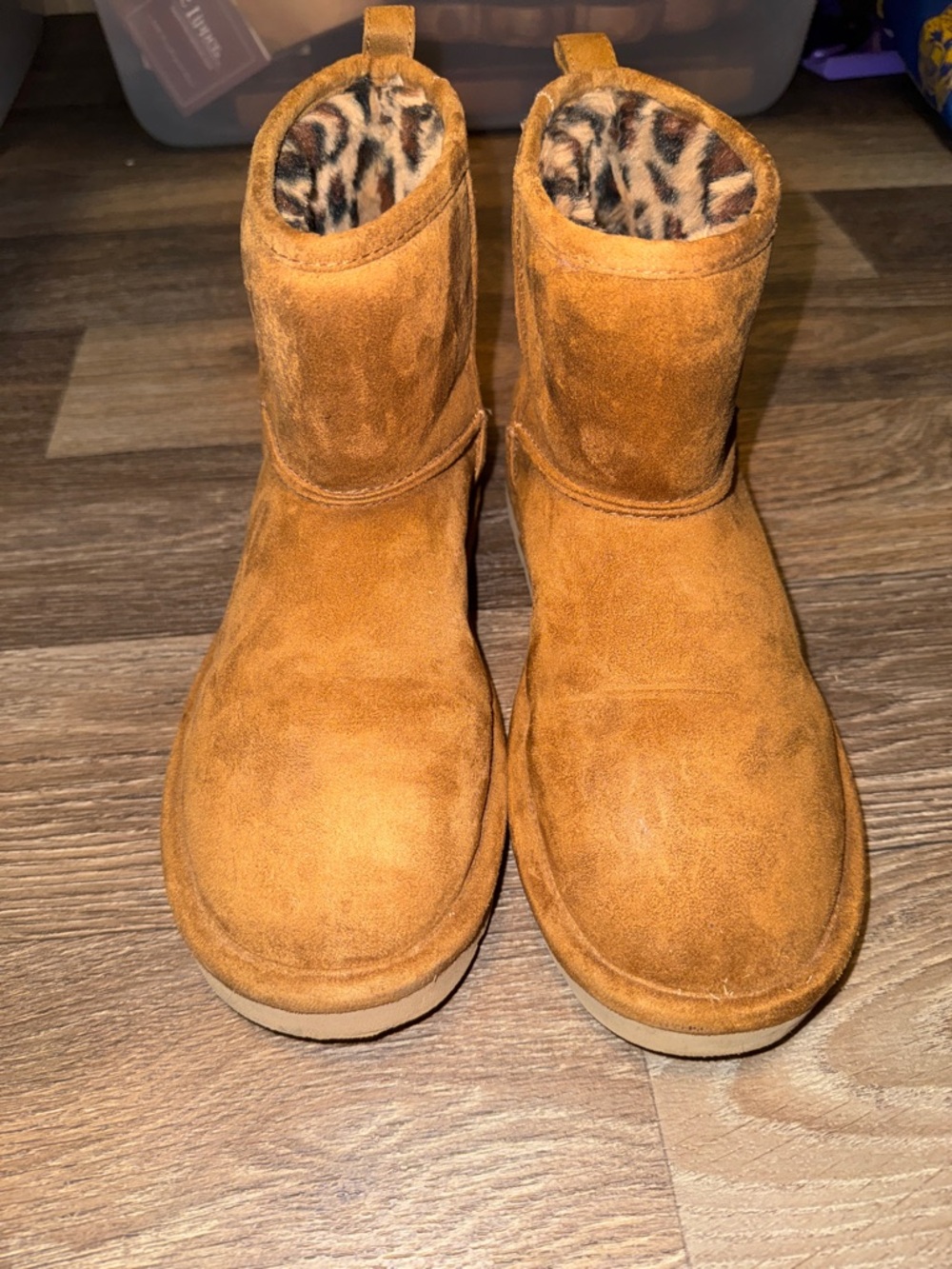 Xhilaration Chestnut Faux-Suede Slip-On Slippers with Leopard Print Lining